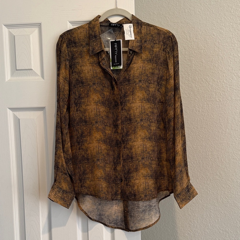 Brown Sheer Long Sleeve Blouse